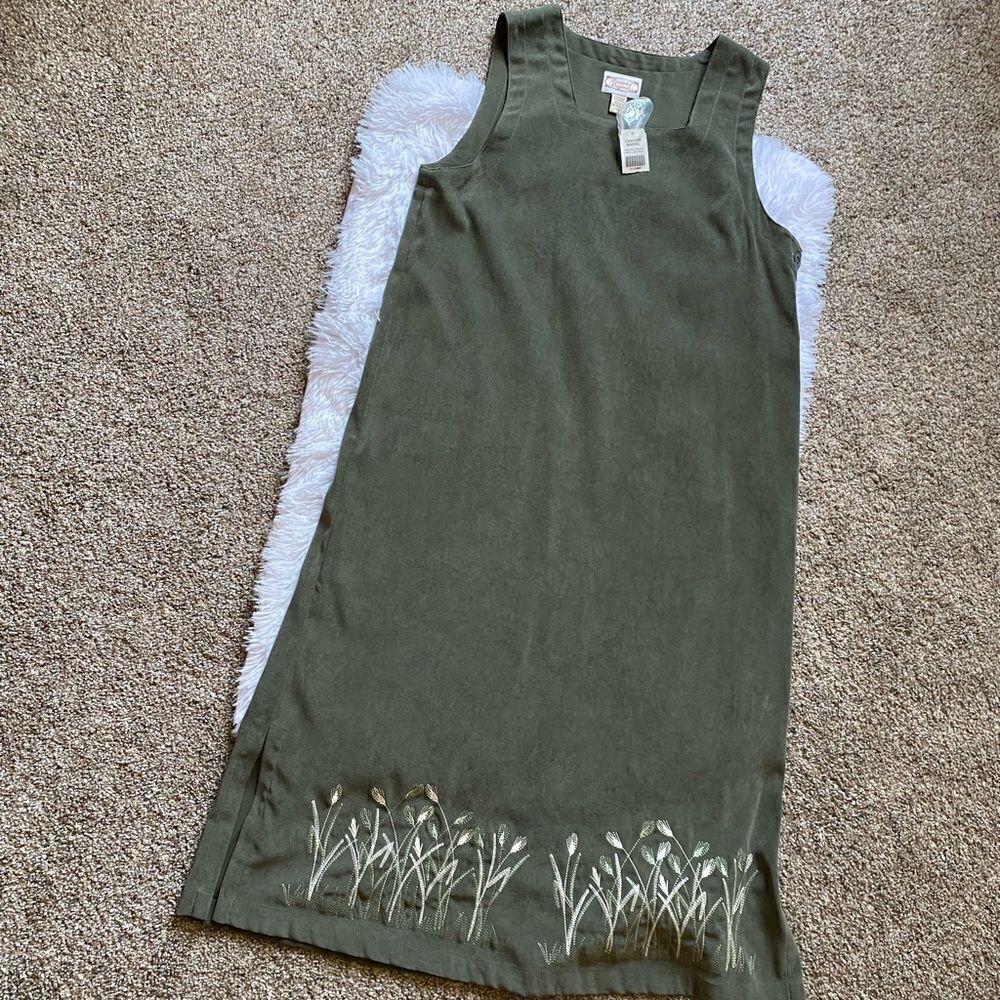 Cracker Barrel Maxi Dress Boho Floral Embroidered Green Size Medium‎